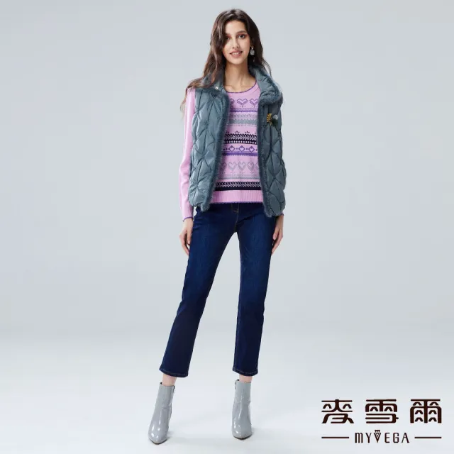【MYVEGA 麥雪爾】羊毛愛心條紋針織上衣-淺紫