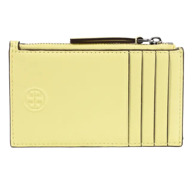 【TORY BURCH】簡約雙T菱格車線信用卡證件名片零錢包(淺黃)