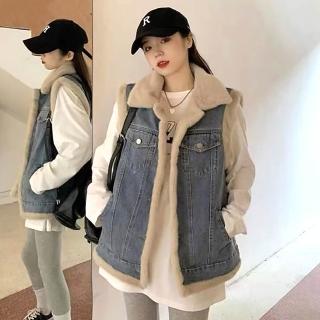 【ONEY 歐妮】★羊羔絨保暖牛仔外套(女外套/馬甲/背心/休閒/百搭/通勤/日系)