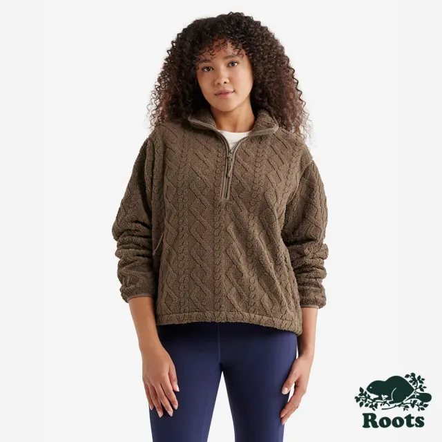 【Roots】Roots女裝- CABLE SHEARLING HALF ZIP 上衣(咖啡色)