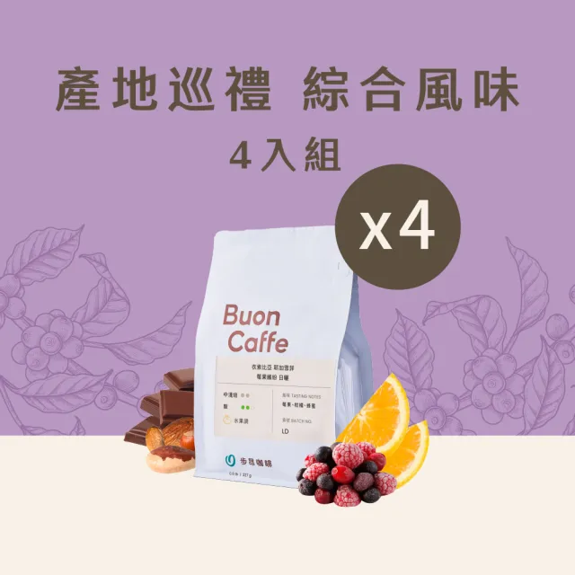 【Buon Caffe 步昂咖啡】接單現烘 精品咖啡豆|產地巡禮組合 綜合風味|227g;4入 冰咖啡 冰滴