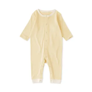 【MUJI 無印良品】新生兒無側縫針織長袖連身衣(灰色/原色/淺粉/淺黃)