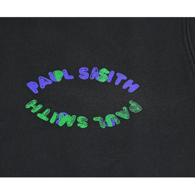 【Paul Smith】PAUL SMITH 泡泡字體LOGO藍綠交錯厚磅有機棉休閒長袖T恤(男款/黑)