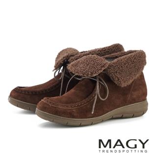 【MAGY】泰迪絨毛百搭真皮短靴(咖啡)