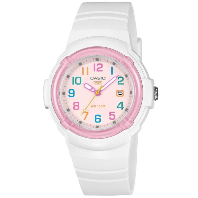 【CASIO 卡西歐】卡西歐運動膠帶女錶兒童錶-粉白色(LX-800H-7A1 台灣公司貨)