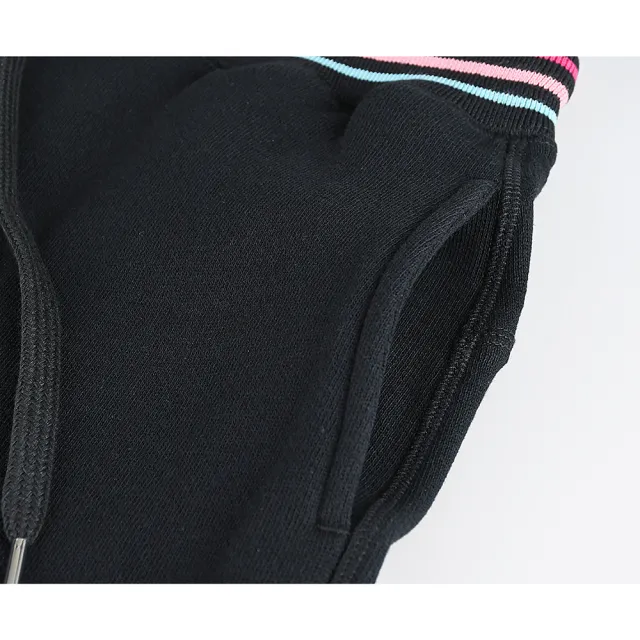 【Paul Smith】PAUL SMITH 內印字LOGO腰邊彩色直條純棉縮口長褲(女款/黑)