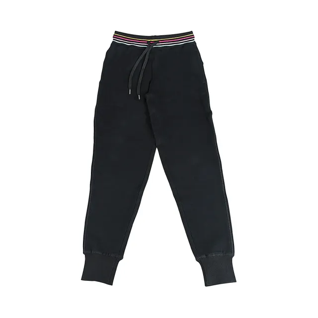 【Paul Smith】PAUL SMITH 內印字LOGO腰邊彩色直條純棉縮口長褲(女款/黑)