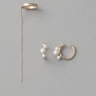 【ete】[Winter Treat｜VERY MERRY] 珍珠鑽飾C型夾式耳環耳釦組合/Ear Coffret(粉霧金色)