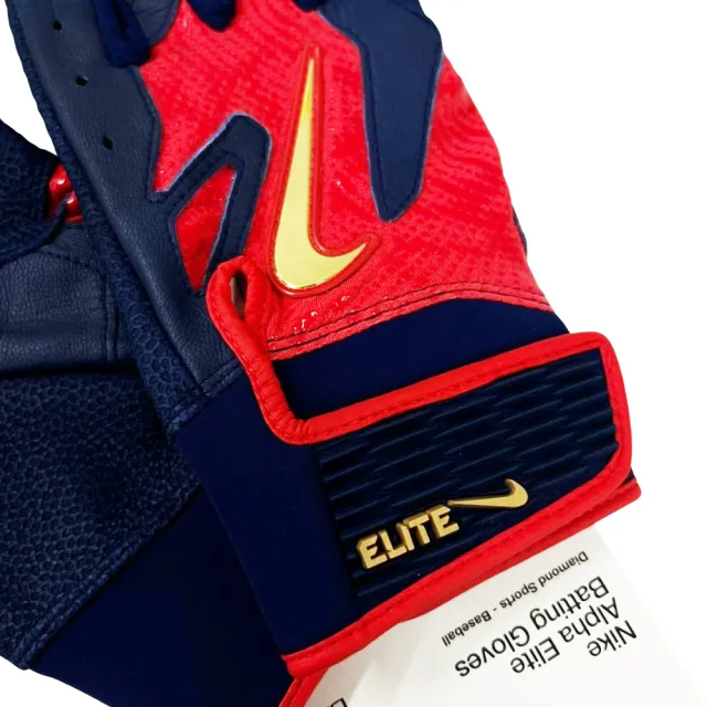 【NIKE 耐吉】ALPHA ELITE 2.0山羊皮成人打擊手套深藍X紅一雙入(N1013006638)