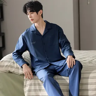 【PINK LADY】男睡衣 棉柔長袖成套睡衣 無畏信念 印花寬版 秋冬排扣居家服(保暖/男款/上衣長褲/兩件式)