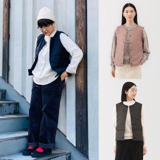 【MUJI 無印良品】女輕量羽絨可攜式無領背心(薰衣草紫/黑色/淺米/煙燻粉/深棕)