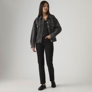 【LEVIS】女 Wedgie高腰修身直筒排釦牛仔長褲/黑色基本款/彈性布料 及踝款 熱賣單品 34964-0023