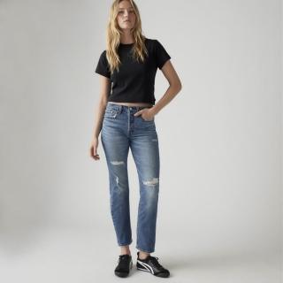 【LEVIS】女款 Wedgie高腰修身直筒牛仔長褲 / 淺藍破壞加工 / 及踝款 熱賣單品 34964-0205