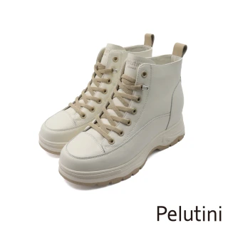 【Pelutini】經典素面免綁帶高筒造型休閒鞋 白色(538107W-WH)
