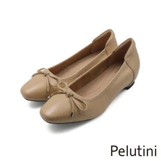 【Pelutini】經典尖頭蝴蝶結皮繩配飾娃娃鞋 杏色(431123W-BE)