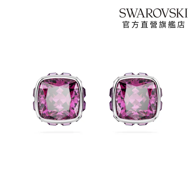 【SWAROVSKI 施華洛世奇】Birthstone 鏈墜/耳釘 方形切割 鍍白金色(24款任選_情人節禮物)