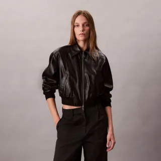 【CALVIN KLEIN】官方旗艦館CK 短版人造皮革飛行外套_黑色