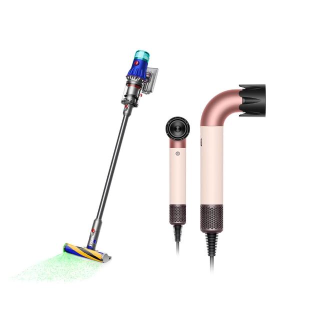 【dyson 戴森】V12強勁輕量智慧無線吸塵器 + HD17 精準造型 輕量吹風機(粉霧玫瑰)(超值組)