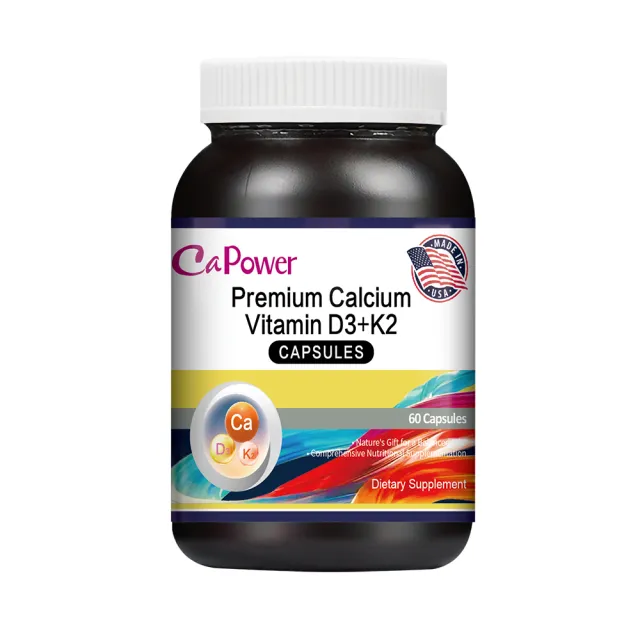 【CaPower 加柏爾】特級鈣維生素D3+K2膠囊(60粒/瓶)-含鈣.鎂.鋅.亞麻仁油.維生素E