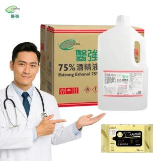 【醫強】75%酒精液 6桶+益菌棉柔濕巾1包(4000ml x6桶+20抽濕式衛生紙x1 防疫清潔)