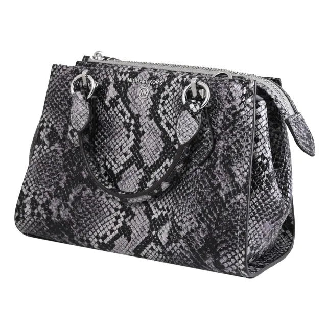 【Michael Kors】MARILYN 金屬LOGO蛇紋皮革小號手提包兩用包(深灰)