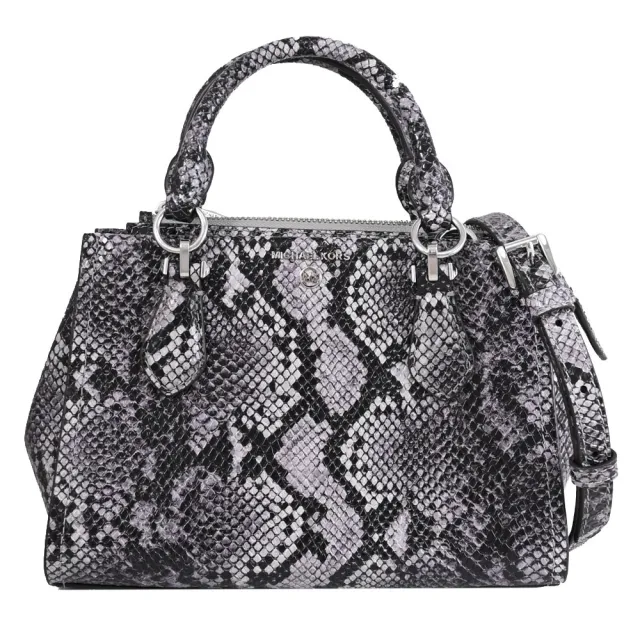 【Michael Kors】MARILYN 金屬LOGO蛇紋皮革小號手提包兩用包(深灰)