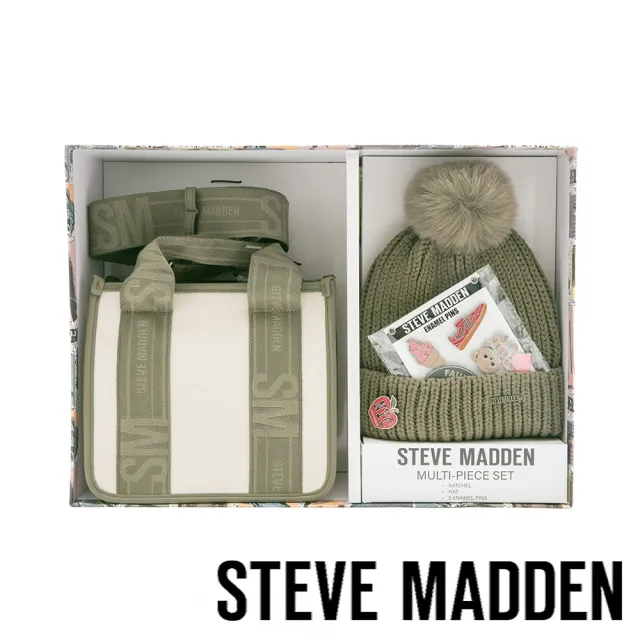 【steve madden】LOGO寬帶兩用包/潮流徽章毛帽禮盒(墨綠色)