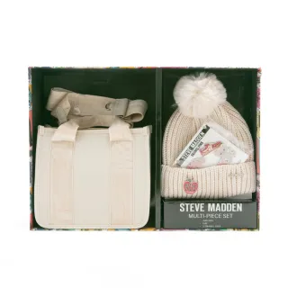 【steve madden】LOGO寬帶兩用包/潮流徽章毛帽禮盒(米色)