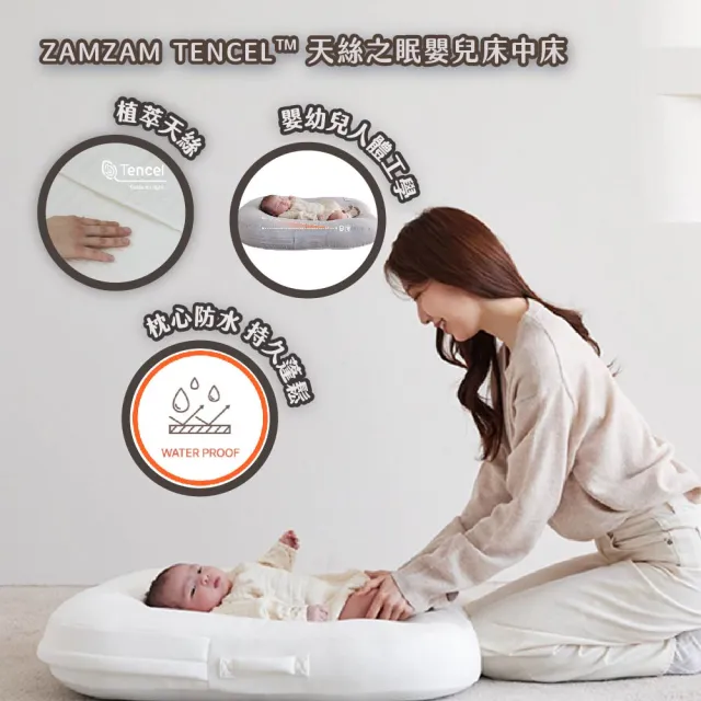 【ZAMZAM】TENCEL™ 天絲之眠嬰兒床中床 100%純植萃天絲 抗敏抗菌 (符合人體工學 新生兒睡窩 攜帶型)
