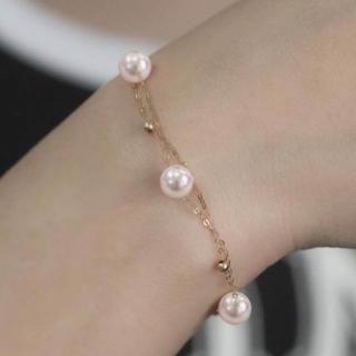 【La Corser】7.5-8mm 天然海水 Akoya 珍珠 手鍊 18K金 滿天星串鏈 雙層鏈 天女級正圓珍珠