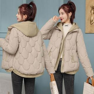 【BRIGA AL535】BRIGA AL535韓版輕薄短款棉服女連帽拼接假兩件棉衣冬季時尚保暖外套(AL535)