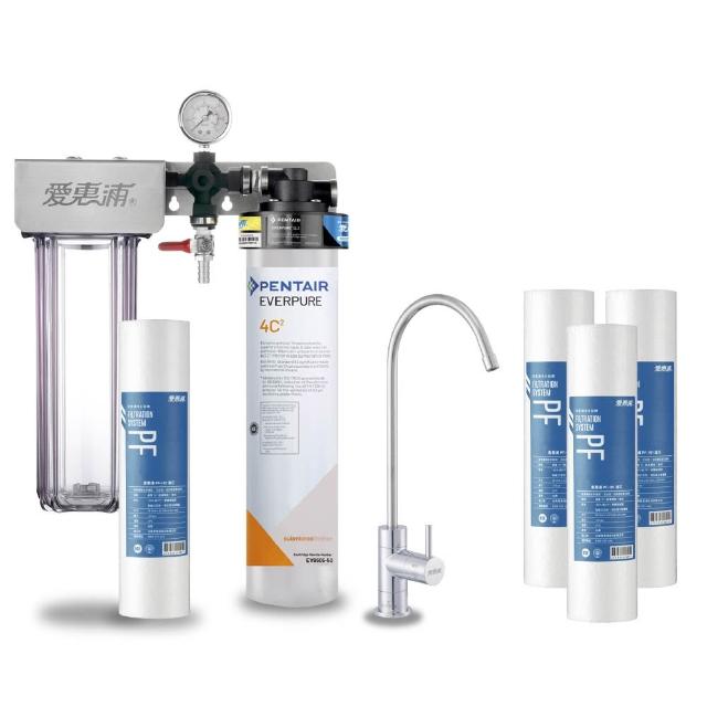 【EVERPURE 愛惠浦】櫥下型 PURVIVE Duo-4C2無鉛龍頭兩道式生飲淨水器(前置PP)