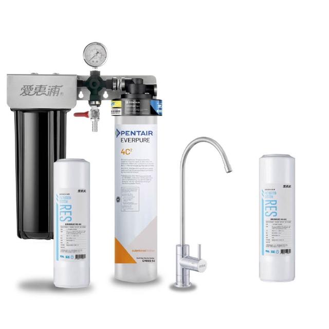 【EVERPURE 愛惠浦】櫥下型 PURVIVE Duo-4C2無鉛龍頭兩道式生飲淨水器(前置樹脂)
