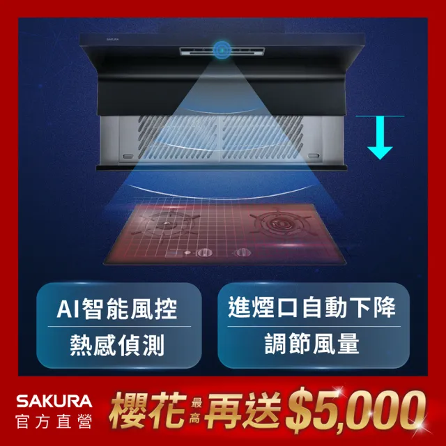 【SAKURA 櫻花】AI風控近吸隱藏除油煙機_升降款半隱藏(DR7396 原廠安裝-官方直營)