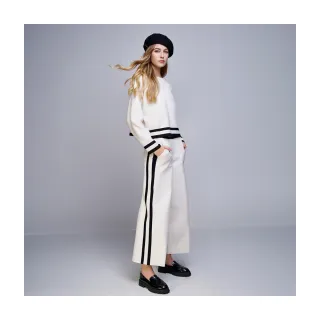 【Le Polka】簡約撞色針織寬褲-女(套裝 褲裝 分開拆賣)