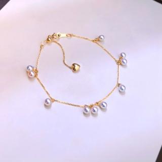 【La Corser】3.5-4mm 天然日本 Akoya 海水珍珠 極強光 正圓珍珠 18K黃金 滿天星 手鍊