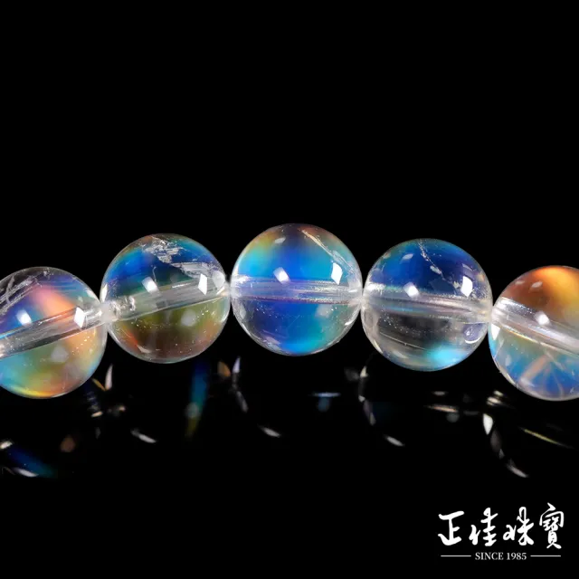 【正佳珠寶】馬島月光 蒐藏級玻璃體彩虹藍 8.8-9.2mm 馬島月光石手珠