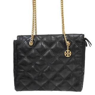 【TORY BURCH】tb WILLA 小香風衍縫菱格鍊帶拉鍊肩背包-黑色(贈原廠防塵袋紙袋送禮)