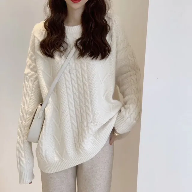 【D.studio】韓版溫柔色系寬鬆毛衣(針織上衣長袖上衣衣服長袖t恤保暖上衣冬天女裝秋冬女裝發熱衣W605)
