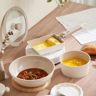 【NEOFLAM】Midas Plus 可拆式陶瓷塗層鍋7件組-伯爵奶茶(IH爐可用鍋/非鐵氟龍不沾塗層/含玻璃蓋/露營好帶)