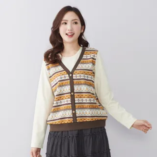 【betty’s 貝蒂思】假兩件排釦緹花針織上衣(橘黃)