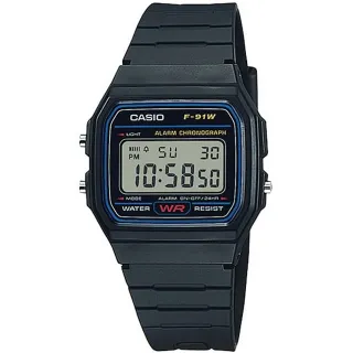 【CASIO 卡西歐】輕巧簡約鬧鈴電子錶(F-91W-1)