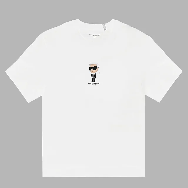 【KARL LAGERFELD 卡爾】老佛爺Q版肖像小圖樣個性棉質短T恤(白)