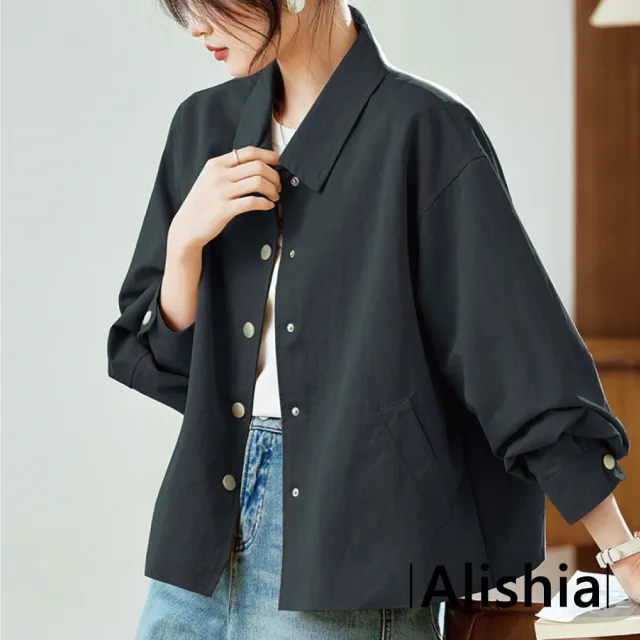 【Alishia】復古百搭簡約翻領短外套 夾克 襯衫(卡其色/藍色)