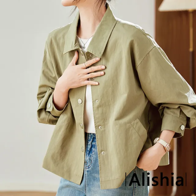 【Alishia】復古百搭簡約翻領短外套 夾克 襯衫(卡其色/藍色)