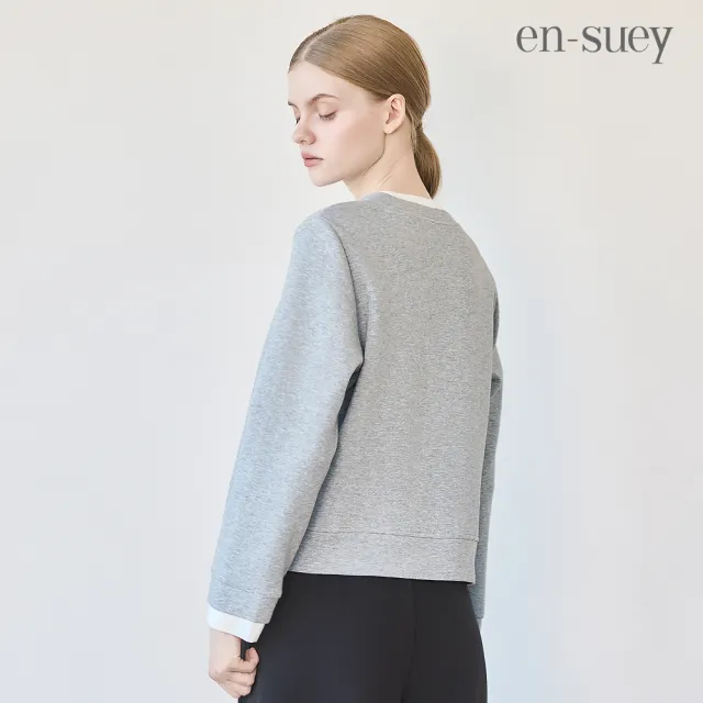 【en-suey 銀穗】網路限定 圓領假兩件太空棉襯衫上衣-女