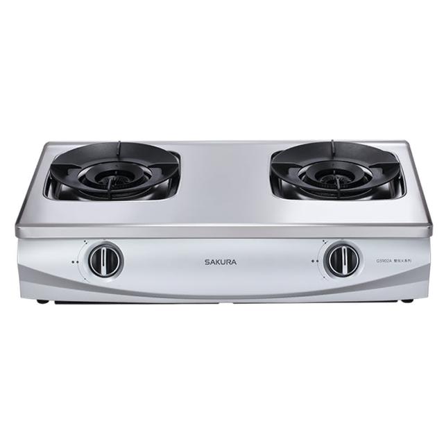 SAKURA櫻花牌 G-5902 雙口瓦斯爐 不鏽鋼爐臺 雙炫火頭 臺灣製造 液化瓦斯 壓電自動點火 能源第一級