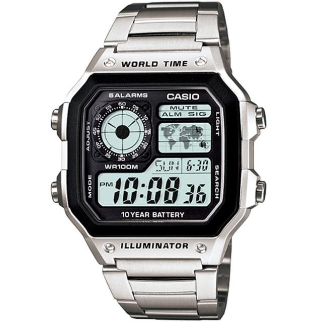 【CASIO 卡西歐】世界地圖10年電力電子錶 情人節 送禮(AE-1200WHD-1A)