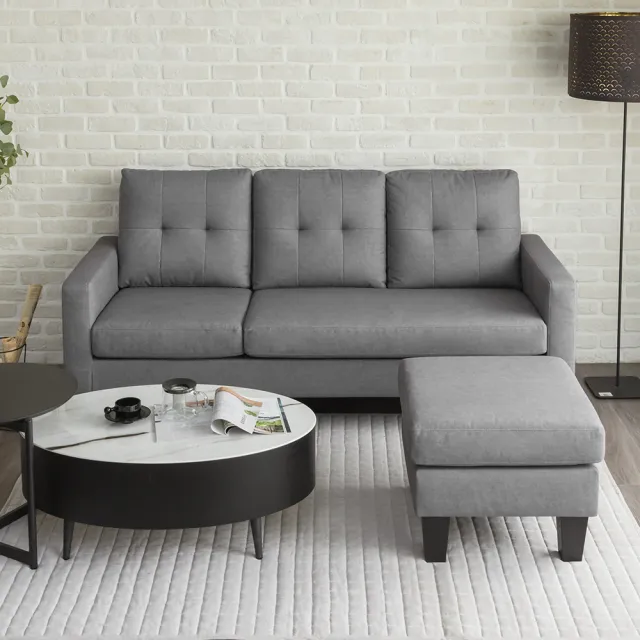 【H&D 東稻家居】3人科倫多耐磨貓抓布活動L型沙發 187x131x90 MO獨家(DIY 附側邊收納袋 防潑 靠背可拆)