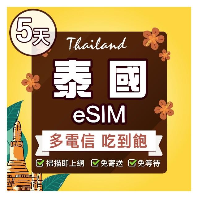 【環亞電訊】eSIM泰國 多電信 5天吃到飽(eSIM 24H自動發貨 免等待免插卡 AIS 5G網速 吃到飽 網卡 環亞電訊)